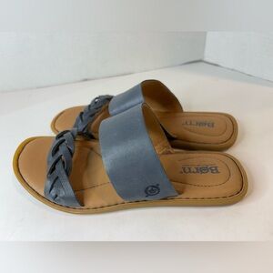Born Womens Cherita Flat Slide Sandals Size 7M Navy Grey Leather Double Strap